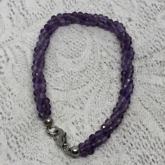 Amethyst bead woven bracelet sterling silver 925 clasp fine jewelry gemstone - Picture 1 of 5